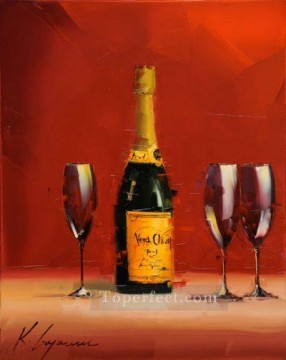 By Palette Knife Painting - Wine in red KG by knife